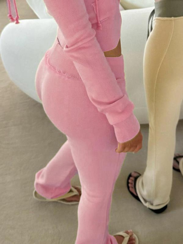 Women's Solid Drawstring Waist Flare Leg Pants, Street Fashion Casual Comfy Bottom Trousers for Daily Wear, Ladies Bottoms for Fall